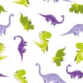 Seamless dinosaur pattern. Animal white background with colorful dino. Vector illustration. Royalty Free Stock Photo